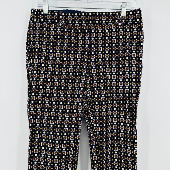 J. Crew Size 6 Navy Blue Geometric Printed Side Zip Winnie Capri Pants - Picture 2 of 8